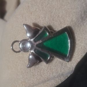 Vintage silver and green glass broach
